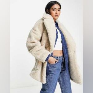 Topshop wool blend ivory teddy coat